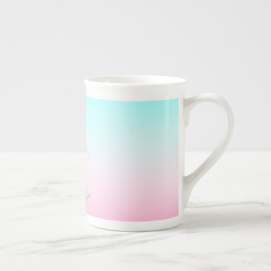 Tasse En Porcelaine Initiales de chevauchement modernes 2 | Rose turqu (Droite)