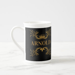 Tasse En Porcelaine Initiales Élégant Couronne Noire et Or