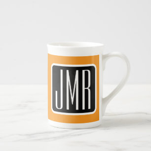 Tasse En Porcelaine Initiales monogrammes modernes   Blanc noir et ora