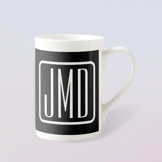 Tasse En Porcelaine Initiales monogrammes modernes | Noir & Blanc