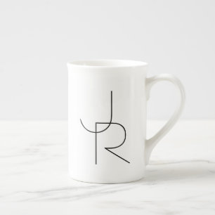 Tasse En Porcelaine Initiales superposées Modern 2 Noir sur Blanc