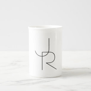 Tasse En Porcelaine Initiales superposées Modern 2 Noir sur Blanc