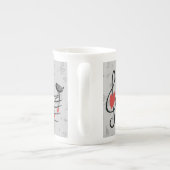 Tasse En Porcelaine Inséparables de musique sur Grey Notes musicales (Dos)