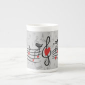 Tasse En Porcelaine Inséparables de musique sur Grey Notes musicales (Devant)