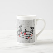 Tasse En Porcelaine Inséparables de musique sur Grey Notes musicales (Droite)