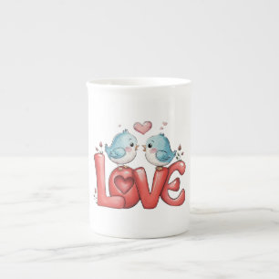 Tasse En Porcelaine Inséparables Un Peu D'Amour Deux Cœurs, Une Chanso