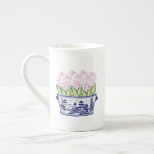 Tasse En Porcelaine Jacinthe rose dans un pot en Chinoiserie 
