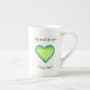 Tasse En Porcelaine Je t'aime mignon Coeur Vert et Bleu Anniversaire