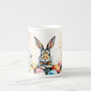 Tasse En Porcelaine Joli lapin de Pâques avec des œufs peints colorés