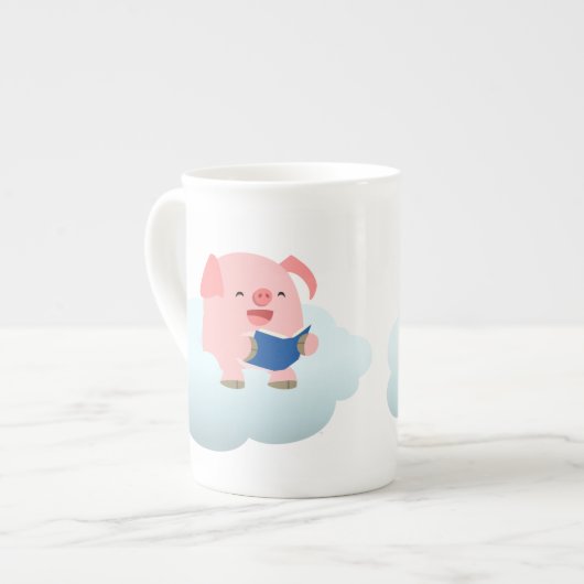 Tasse En Porcelaine Joli lecteur de cochon de dessin sur l'os nuageux (Devant gauche)