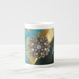 Tasse En Porcelaine Joli modèle personnalisé girly aqua damask modèle