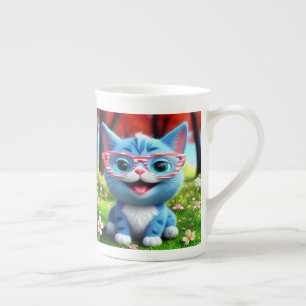 Tasse En Porcelaine Joli petit chat bleu souriant-55665