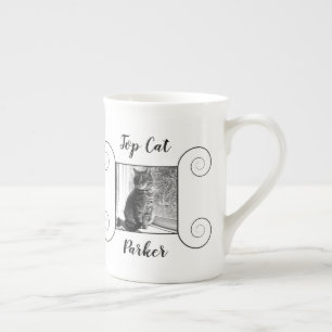 Tasse En Porcelaine Jolie photo de chat avec cadre dessiné à la main e