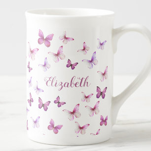 Tasse En Porcelaine Jolis Papillons Roses Nom Personnalisé