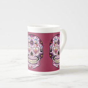Tasse En Porcelaine Jour du rose mort de crâne de sucre