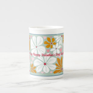 Tasse En Porcelaine Joyeuse Saint-Valentin cœur unique boho floral