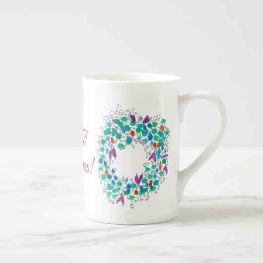 Tasse En Porcelaine Joyeuses couronnes de Noël (Droite)