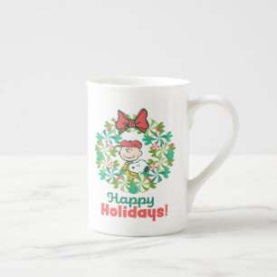 Tasse En Porcelaine Joyeuses fêtes Wreath de bonbon de menthe poivré
