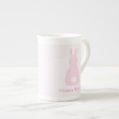 Tasse En Porcelaine Joyeuses Pâques Queue de Lapin Rose Bébé (Devant droit)