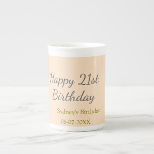 Tasse En Porcelaine Joyeux 21e anniversaire nom date gris orange paste