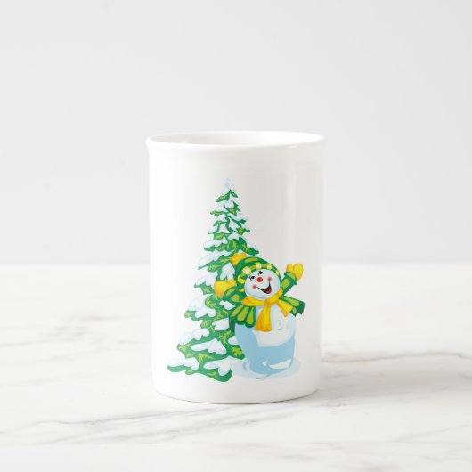 Tasse En Porcelaine Joyeux dessin de Snowman (Devant)