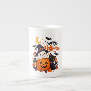Tasse En Porcelaine Joyeux Halloween Mignon Fantôme Citrouille Chat No