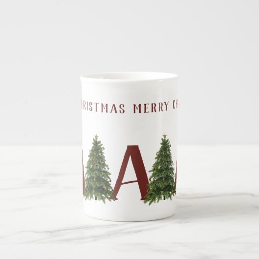 Tasse En Porcelaine Joyeux Noël Arbre Monogramme Festive Festive (Devant)