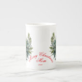 Tasse En Porcelaine Joyeux Noël Maman Vert Floral (Devant)