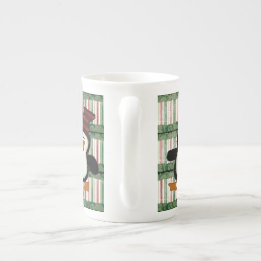 Tasse En Porcelaine Joyeux Noël, Penguin Stripe (Dos)