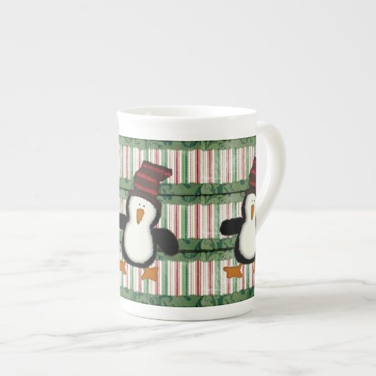 Tasse En Porcelaine Joyeux Noël, Penguin Stripe (Devant droit)