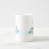 Tasse En Porcelaine Joyeux Noël ! Snowman avec chat et chiot (Devant)