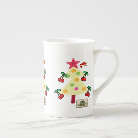 Tasse En Porcelaine Joyeux sapin de Noël, Jolly Holiday Cherries (Droite)