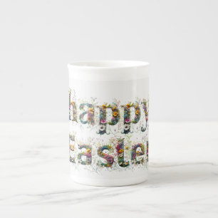 Tasse En Porcelaine Joyeux texte de Fleur sauvage décoratif de Pâques