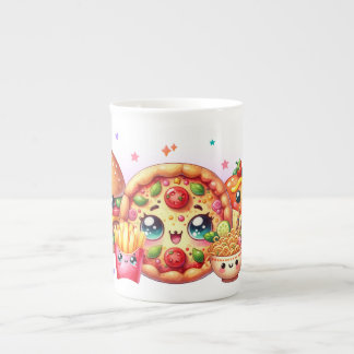 Tasse En Porcelaine Kawaii Happy Food Cute Burger, Pizza & Hotdog
