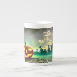 Tasse En Porcelaine La citrouille lumineuse Halloween de SlipperyJoe
