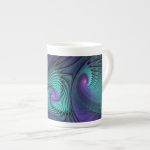 Tasse En Porcelaine L'art fractal abstrait moderne rencontre le turquo