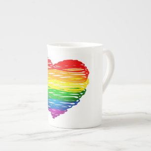 Tasse En Porcelaine Le cœur arc-en-ciel de SlipperyJoe griffonné tourb