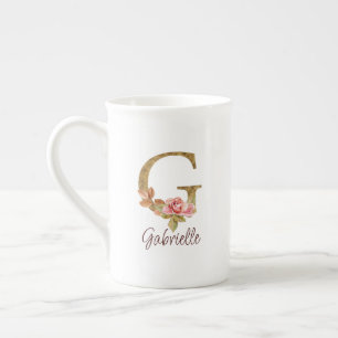Tasse En Porcelaine Lettre de nom personnalisée G Roses roses blush fe