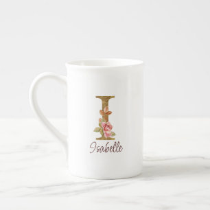 Tasse En Porcelaine Lettre de nom personnalisée I Roses roses blush fe