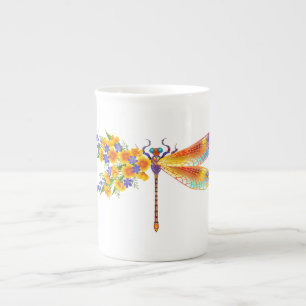 Tasse En Porcelaine libellule de fleurs jaunes