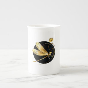 Tasse En Porcelaine libellule d'or en cercle noir