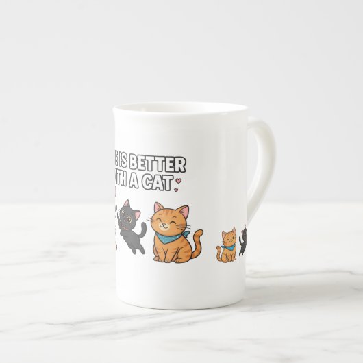 Tasse En Porcelaine Life Is Better With A Cat (Devant droit)