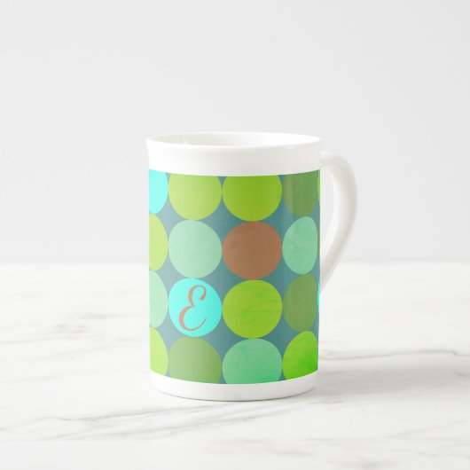 Tasse En Porcelaine Lime Vert Turquoise Turquoise & Rust Cercles Monog (Devant droit)