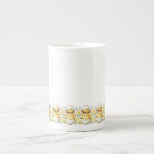 Tasse En Porcelaine Lunettes Mignon Poussin de Pâques Fleur de Mimosa