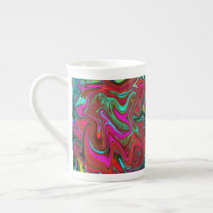 Tasse En Porcelaine Magenta, Rouge et Bleu Rétro Groovy Art Abstrait