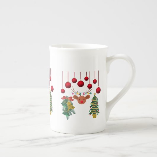 Tasse En Porcelaine Magical Reindeer Bells and Christmas Tree Design  (Droite)