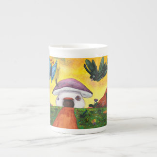 Tasse En Porcelaine Maison Champignon Papillon Fée Fantastique Aquarel