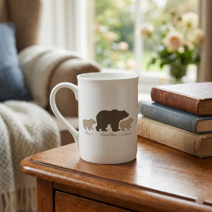 Tasse En Porcelaine Maman Ours Personnalisée Avec 2 Noms d'Enfants Cad