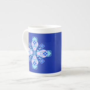 Tasse En Porcelaine Mandala à quatre points - orchidée, bleu et cobalt