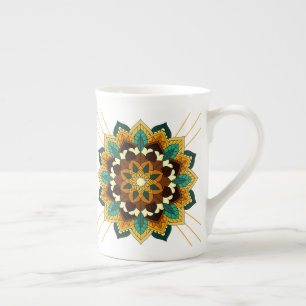 Tasse En Porcelaine Mandala Motif 2002 en boue jaune et bronzée